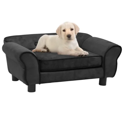 vidaXL Dog Sofa Dark Grey Plush (80% polyester, 20% cotton), solid fir wood