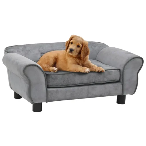 vidaXL Dog Sofa Grey Plush 28.3x17.7x11.8 in Removable Covers Dog Sofa